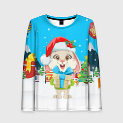 Лонгслив женский Новогодний зайка с подарком, цвет: 3D-принт