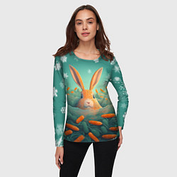 Лонгслив женский Кролик в море моркови, цвет: 3D-принт — фото 2