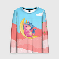 Лонгслив женский Единорог на месяце, цвет: 3D-принт