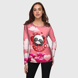 Лонгслив женский Панда с сердечками в чашке, цвет: 3D-принт — фото 2