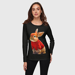 Лонгслив женский Кролик в свитере, цвет: 3D-принт — фото 2