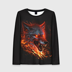 Лонгслив женский Огненный злой волк с красными глазами, цвет: 3D-принт