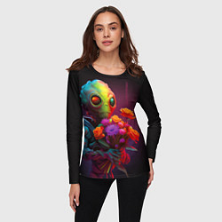 Лонгслив женский Инопланетянин с цветами, цвет: 3D-принт — фото 2