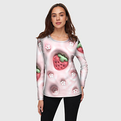 Лонгслив женский Объемная вдавленная клубника и цветочки, цвет: 3D-принт — фото 2