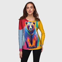 Лонгслив женский Медведь красочный, цвет: 3D-принт — фото 2
