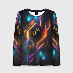 Лонгслив женский Неоновая абстрактная электроцепь, цвет: 3D-принт
