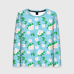 Лонгслив женский Узор из белоснежных цветков вишни, цвет: 3D-принт