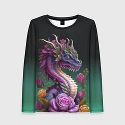 Лонгслив женский Неоновый дракон с цветами, цвет: 3D-принт