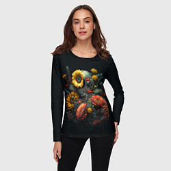 Лонгслив женский Космонавт в цветах, цвет: 3D-принт — фото 2