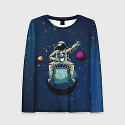 Лонгслив женский Космонавт с кружкой, цвет: 3D-принт