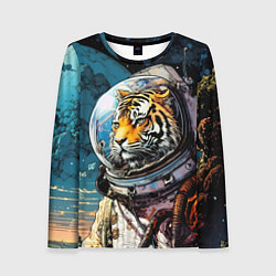 Лонгслив женский Тигр космонавт на далекой планете, цвет: 3D-принт