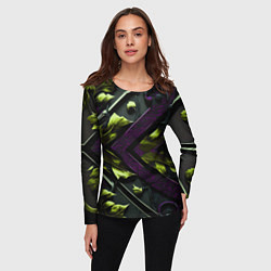 Лонгслив женский Зеленые листья и фиолетовые вставки, цвет: 3D-принт — фото 2