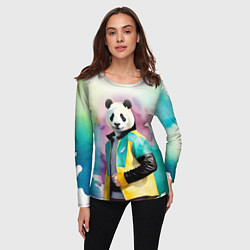 Лонгслив женский Прикольный панда в модной куртке, цвет: 3D-принт — фото 2