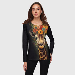 Лонгслив женский Портрет жирафа с цветами: арт нейросети, цвет: 3D-принт — фото 2