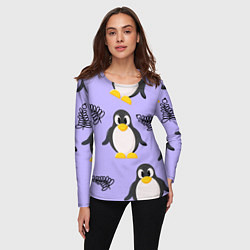 Лонгслив женский Пингвин и веточка, цвет: 3D-принт — фото 2