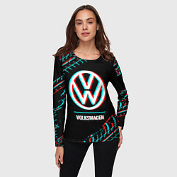Лонгслив женский Значок Volkswagen в стиле glitch на темном фоне, цвет: 3D-принт — фото 2