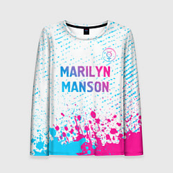 Лонгслив женский Marilyn Manson neon gradient style: символ сверху, цвет: 3D-принт