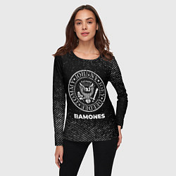 Лонгслив женский Ramones с потертостями на темном фоне, цвет: 3D-принт — фото 2