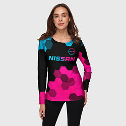 Лонгслив женский Nissan - neon gradient: символ сверху, цвет: 3D-принт — фото 2