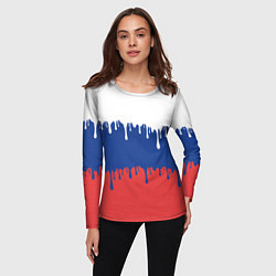 Лонгслив женский Флаг России - потёки, цвет: 3D-принт — фото 2