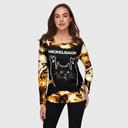 Лонгслив женский Nickelback рок кот и огонь, цвет: 3D-принт — фото 2