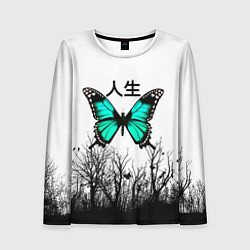 Лонгслив женский С бабочкой на фоне японского иероглифа, цвет: 3D-принт