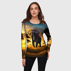 Лонгслив женский Слон и рассвет в саванне, цвет: 3D-принт — фото 2