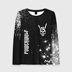 Лонгслив женский Powerwolf и рок символ на темном фоне, цвет: 3D-принт