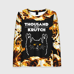 Лонгслив женский Thousand Foot Krutch рок кот и огонь, цвет: 3D-принт
