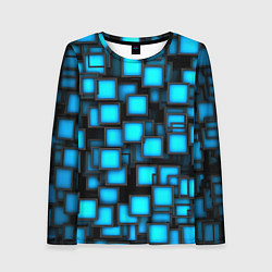 Лонгслив женский Геометрия - синие квадраты, цвет: 3D-принт