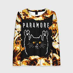 Лонгслив женский Paramore рок кот и огонь, цвет: 3D-принт