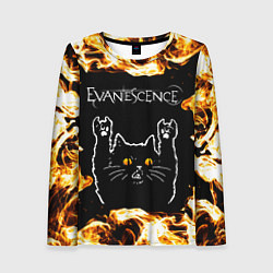 Лонгслив женский Evanescence рок кот и огонь, цвет: 3D-принт