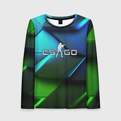 Лонгслив женский CS GO green blue abstract, цвет: 3D-принт