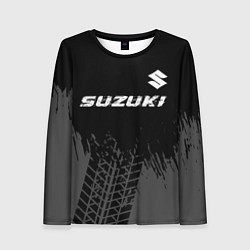 Лонгслив женский Suzuki speed на темном фоне со следами шин: символ, цвет: 3D-принт