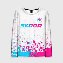 Лонгслив женский Skoda neon gradient style: символ сверху, цвет: 3D-принт