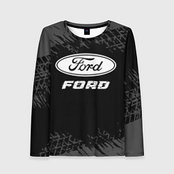 Лонгслив женский Ford speed на темном фоне со следами шин, цвет: 3D-принт