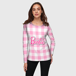 Лонгслив женский Барби лого розовая клетка, цвет: 3D-принт — фото 2