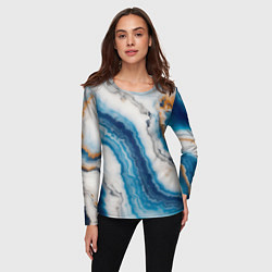 Лонгслив женский Узор волна голубой океанический агат, цвет: 3D-принт — фото 2