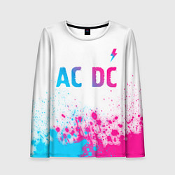 Лонгслив женский AC DC neon gradient style: символ сверху, цвет: 3D-принт