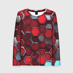 Женский лонгслив Cyber hexagon red