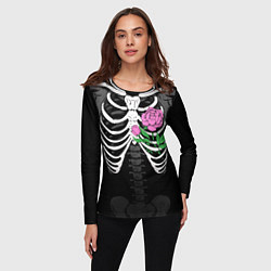 Лонгслив женский Скелет: ребра с пионом, цвет: 3D-принт — фото 2