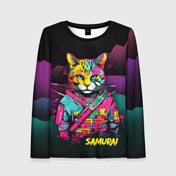 Лонгслив женский Кот Самурай - японский слить, цвет: 3D-принт