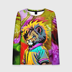 Лонгслив женский Funny lion cub - pop art, цвет: 3D-принт