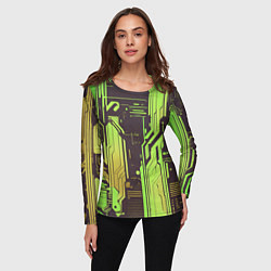 Лонгслив женский Кибер схемы кислотно-зелёные, цвет: 3D-принт — фото 2