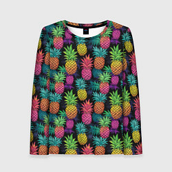 Лонгслив женский Разноцветные ананасы паттерн, цвет: 3D-принт