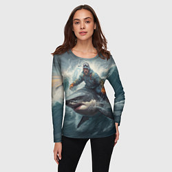 Лонгслив женский Мужчина верхом на акуле, цвет: 3D-принт — фото 2