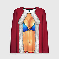 Лонгслив женский Красный костюм снегурочки с грудью, цвет: 3D-принт