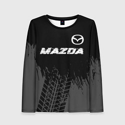 Лонгслив женский Mazda speed на темном фоне со следами шин: символ, цвет: 3D-принт