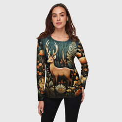 Лонгслив женский Лесной олень в стиле фолк-арт, цвет: 3D-принт — фото 2