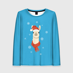 Женский лонгслив Милая лама в красной шляпе и шарфе
